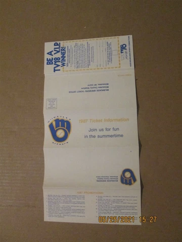 MLB Milwaukee Brewers Vintage Circa 1987 Team Logo Ticket Information Brochure Cover