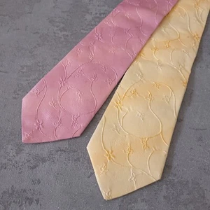 Hilditch and key Luxury Silk Ties 2 x Set Bundle Lot Pattern Floral Pink Yellow - Picture 1 of 7