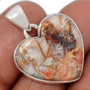 Heart - Composite Copper Calcite 925 Sterling Silver Pendant Jewelry CP68626 - Picture 1 of 1