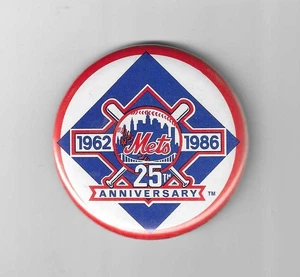 1986 New York Mets 25th Anniversary Metal Pin Back Button - Picture 1 of 2