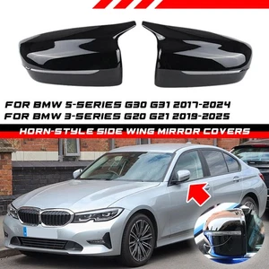 Horn-Style Gloss Black Wing Mirror Cap Cover For BMW 3-Series G20 G21 2019-2025 - Picture 1 of 7