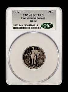 1917 D Liberty Standing Quarter Type 2 CAC Very Good VG Details Cleaned Key Date - Picture 1 of 5