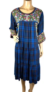 Sister Mary Karmen Blue Plaid Dress Heavy Embroidery Size L 3/4 Sleeve Holidays - Picture 1 of 15