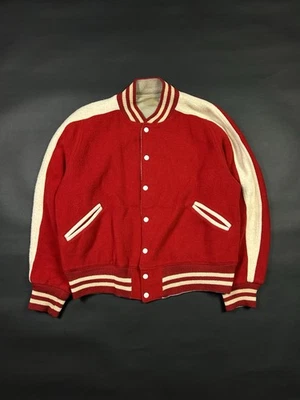 1950s 60s Reversible Varsity Wool Jacket Red Unusual Letterman Men’s Large  - Image 1 of 4