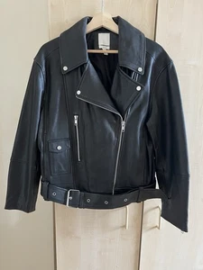 New Without Tags H&M Premium Genuine 100% Leather Biker Jacket Size Medium - Picture 1 of 17