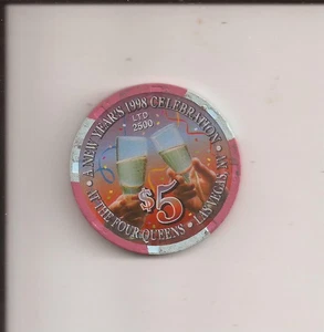 $5 Four Queens New Year's 1998 Celebration $5 Casino Chip Downtown Las Vegas - Picture 1 of 2