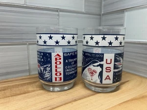 2 Vintage NASA Apollo 13 Glass Cups Moon 1970 Libbey Set - Picture 1 of 9