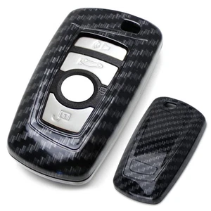 Black "Carbon Fiber" Key Fob Hard Shell Cover For BMW 1 2 3 4 5 6 7 Series X1 X3 - Bild 1 von 6