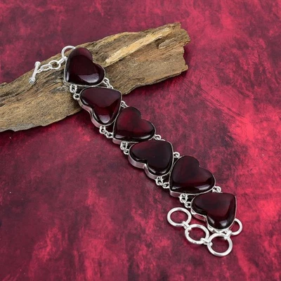 925 Sterling Silver Herat Red Flash Labradorite Gemstone Jewelry Bracelet Gift - Image 1 of 4