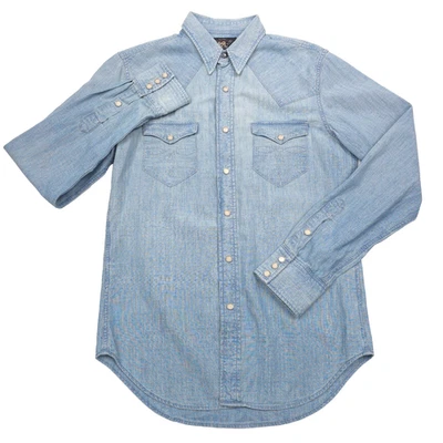 RRL Ralph Lauren Faded Blue Cotton Chambray Pearl Snap Western Shirt Mens 2XL - Image 1 of 4