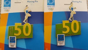 ATHLETICS RUNNER COUNTDOWN 50 DAYS TO GO (Pair)- ATHENS 2004 OLYMPIC MOVING PINS - Picture 1 of 3