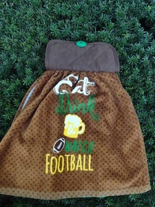 EAT DRINK AND WATCH FOOTBALL KITCHEN BAR HANGING TOWEL  - Picture 1 of 2