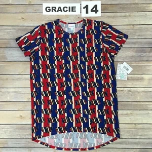 Kids Size 14 GRACIE TEE ~ USA PATTERN ~ 4th of July Americana red & blue stripes - Picture 1 of 3