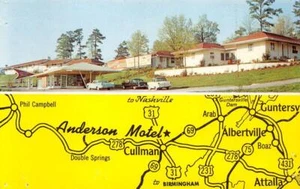 Cullman, Alabama ANDERSON MOTEL Map Cars Roadside 1959 Rare Vintage Postcard - Picture 1 of 2