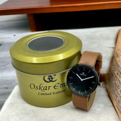 Relógio social Oskar Emil TOPAZ qualidade clássica preto marrom alças de couro 40mm - Imagem 1 de 3