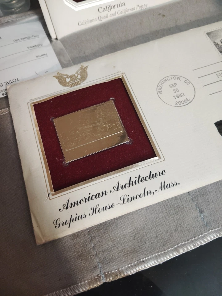 VTG American Architecture Lincoln Massachusetts 1982 Gold Plated Postal... - Image 1 of 4