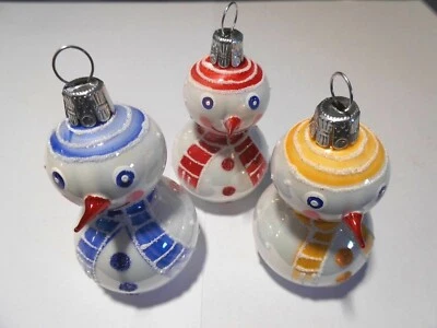 Christbaumkugel Schneemann aus Glas, rot, blau, gelb Baumkugel Christbaumschmuck - Bild 1 von 2