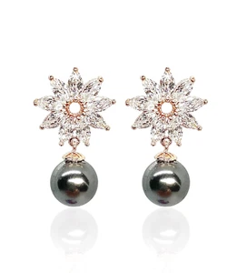 Blooming Flower Swarovski Elements Pearl Earrings 18K Gold Plated Various Styles - Picture 1 of 14