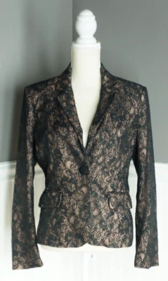 Boston Proper Black Nude Lace Illusion Overlay Blazer Jacket size 8 Evening - Image 1 of 4