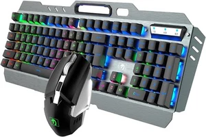 Teclado y mouse inalámbricos LED retroiluminados por juegos Rainbow para computadoras portátiles PC PS4 PS5 - Imagen 1 de 7