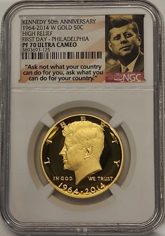2014-W Proof Kennedy Gold Half Dollar  NGC PF70 FDOI First Day - Philadelphia Cover