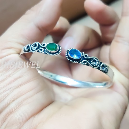 VALENTINO Bracciale migliore amico argento sterling 925 pietra preziosa onice blu e onice verde