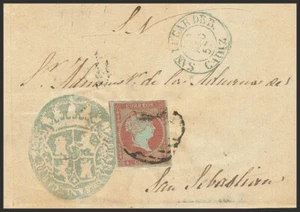 Andalucía. Historia Postal. SOBRE 40. 1857. 4 cuartos rojo. Frontal de SANLUCA - Imagen 1 de 1