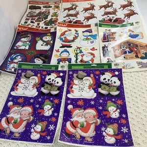 8 Vintage Christmas Reusable Static Window Clings - All Different - Picture 1 of 7