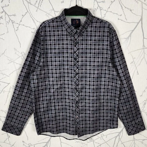 John Lennon Gray Black Checks 100% Cotton Button Front Shirt | Men's XL - Image 1 of 4
