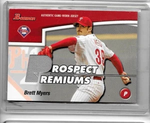 LOTE BRETT MYERS: JERSEY A RAYAS USADA EN EL JUEGO Y TARJETAS DE NOVATO - Imagen 1 de 2