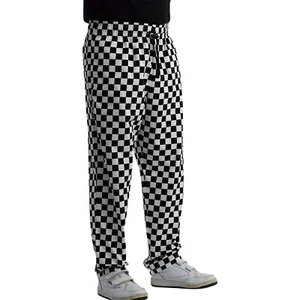 Black White Check Chefs Trousers Unisex Polycotton Catering Cook Kitchen Uniform - Picture 1 of 16