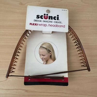 Antigo Y2k Scunci Flexi-Wrap Headband Acessórios de Cabelo NOS Novo No Cartão Dentes Marrons - Imagem 1 de 4