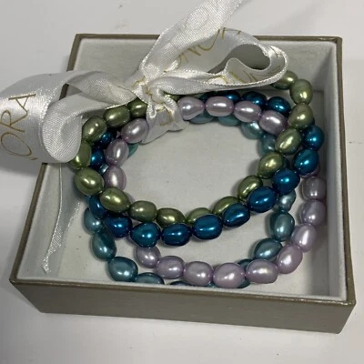 Honora Juego De 4 Pulseras Perlas Barrocas Azul Verde Lavanda Aqua Caja Original Foto 1 de 4