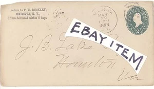 1893 F W BUCKLEY Oneonta New York Advertising Postal Cover envelope stamp - Picture 1 of 1