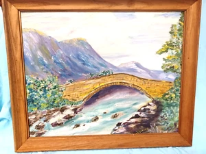 STONE BRIDGE Creek PAINTING OIL Art PICTURE Joyce Burdette 1962 Signed and dated - Picture 1 of 15
