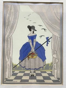 Antique FRENCH FASHION POCHOIR Art Deco Modernist "SPRING" Signed SAINTMAURICE - Picture 1 of 5
