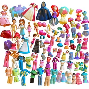 Vtg Polly Pocket Lot Of 8 Dolls and 100+ Pieces Rubber Clothing Disney Princess - Picture 1 of 4