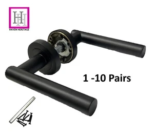 MANIJAS DE PUERTA Elegantes BARRA EN T NEGRA MATE en Rosa Redonda MANGO RECTO 1 - 10 juegos - Imagen 1 de 33
