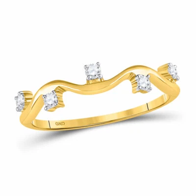 10kt Yellow Gold Womens Round Diamond Wave Stackable Band Ring 1/8 Cttw - Image 1 of 4