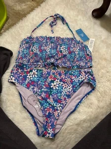 CUPSHE Bikini Set for Women Two Piece Swimsuit Bandeau Top Back Tie Mid Waisted - Picture 1 of 2