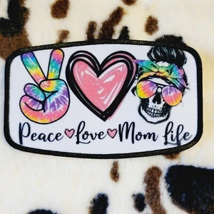 Peace Love Mom Life Hat Patch Sublimation DYI Fabric Patch Glue Iron On Sew - Picture 1 of 5