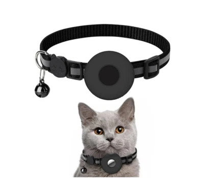 New Black Reflective Pet Cat Collar w/ Silicone Apple Air Tag Protective Case - Image 1 of 3
