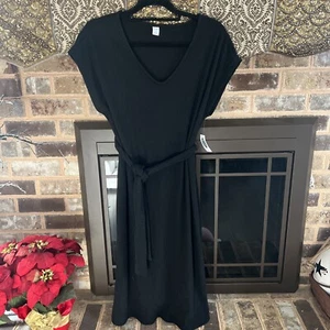 Old Navy NWT Maxi Dress Women’s Sz Medium Black Tie Waist Soft Ribbed - Picture 1 of 10