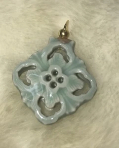 korean traditional Celadon Ceramic Diamond Shaped Pendant - Picture 1 of 6