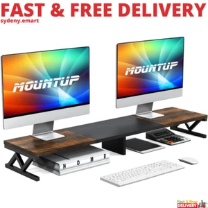 Dual Monitor Stand Riser, Large Monitor Stand Desk, Wood Monitor Riser with Stor - Picture 1 of 10