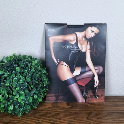 Victoria's Secret Very Sexy Satin Top Thigh High Stockings Black Size A NIB - Image 1 of 4