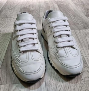 Hermes Damenschuhe H Logo weiß Leder Turnschuhe Trail Turnschuhe flache Schuhe Größe 9 US - Bild 1 von 18