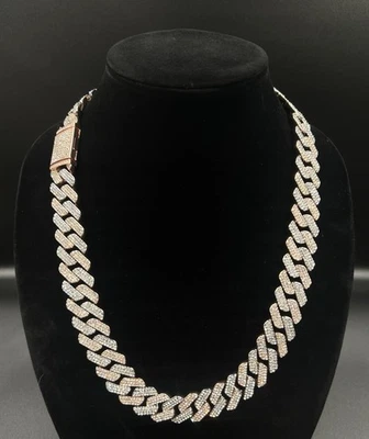 "Cadena de eslabones cubanos chapada en plata y oro rosa VVS1/Moissanita 24"" x 19 mm helada" Foto 1 de 4