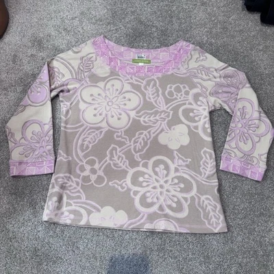 Suéter Pullover SIGRID OLSEN Estampado Floral Adornado con Cuentas Escote Talla L Foto 1 de 4