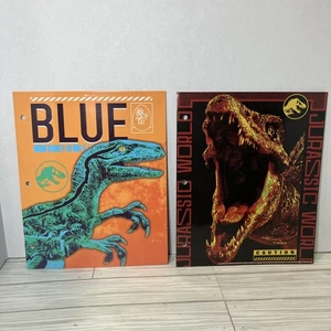 Universal Jurassic World 3-hole School Folder Dinosaur Blue Raptor T-Rex 2-pack - Picture 1 of 7